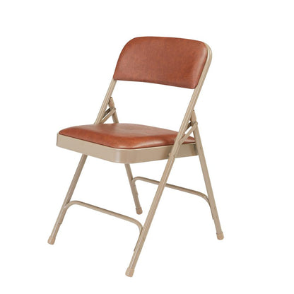 NPS® 1200 Series Premium Vinyl Upholstered Double Hinge Folding Chair, Honey Brown (Pack of 4)