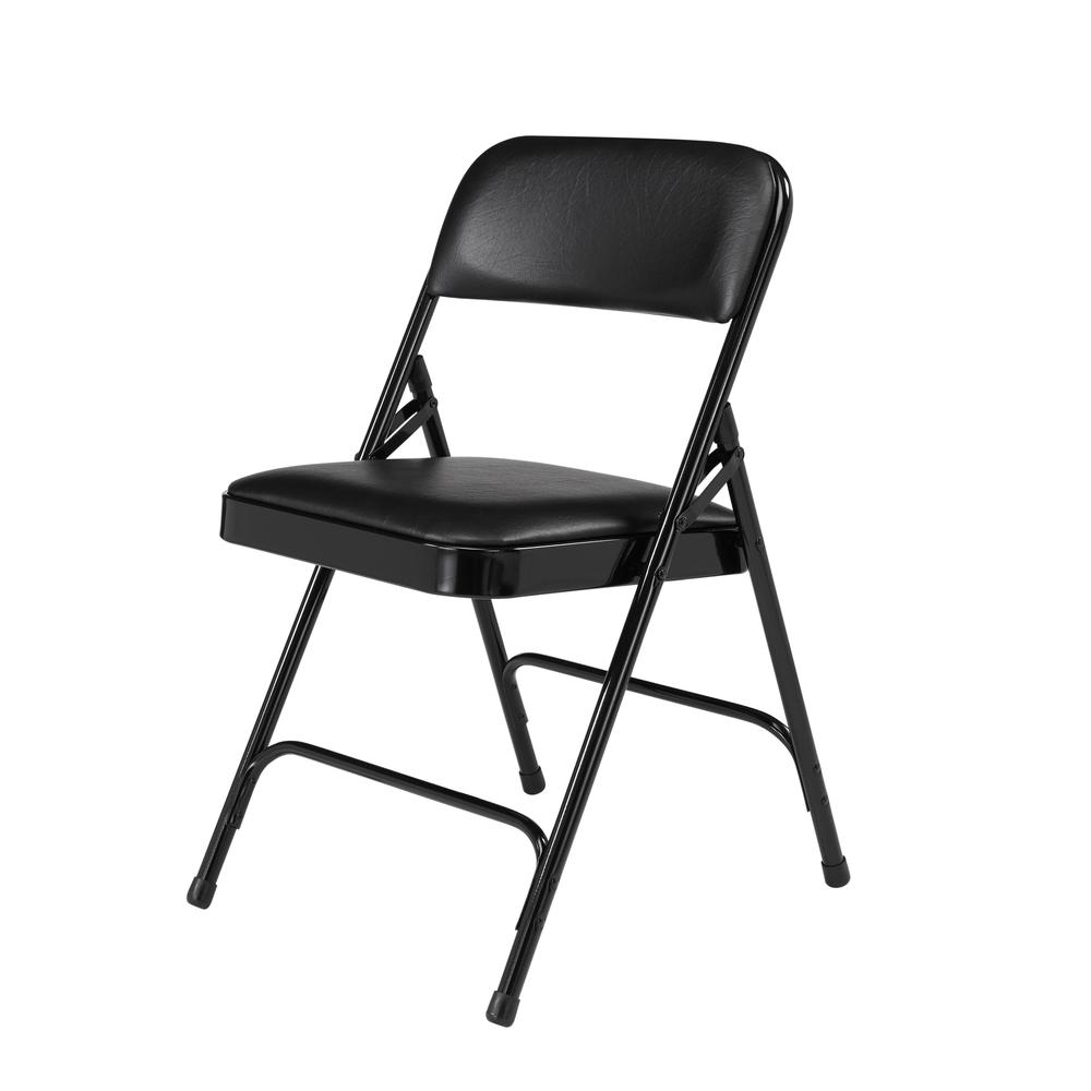 NPS® 1200 Series Premium Vinyl Upholstered Double Hinge Folding Chair, Caviar Black (Pack of 4)