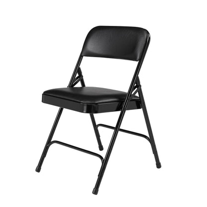 NPS® 1200 Series Premium Vinyl Upholstered Double Hinge Folding Chair, Caviar Black (Pack of 4)