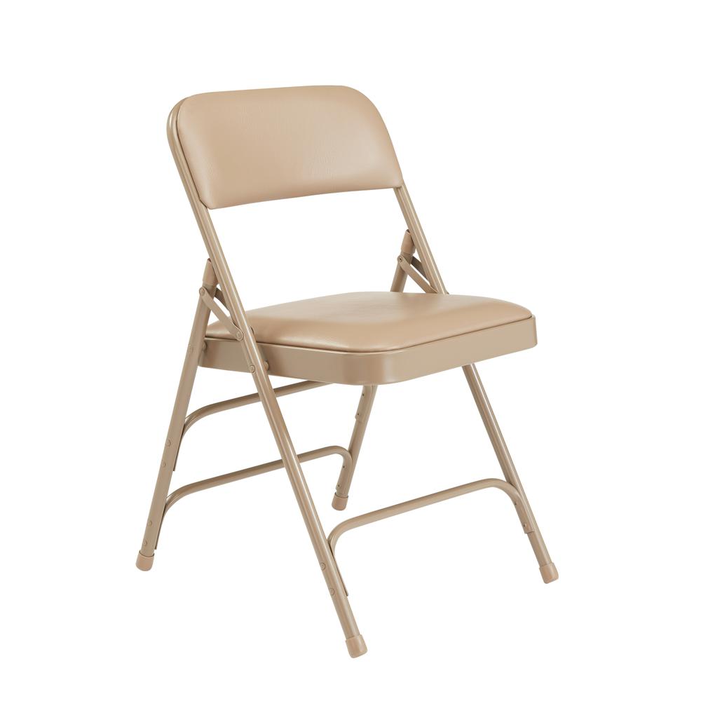 NPS® 1300 Series Premium Vinyl Upholstered Triple Brace Double Hinge Folding Chair, French Beige (Pack of 4)