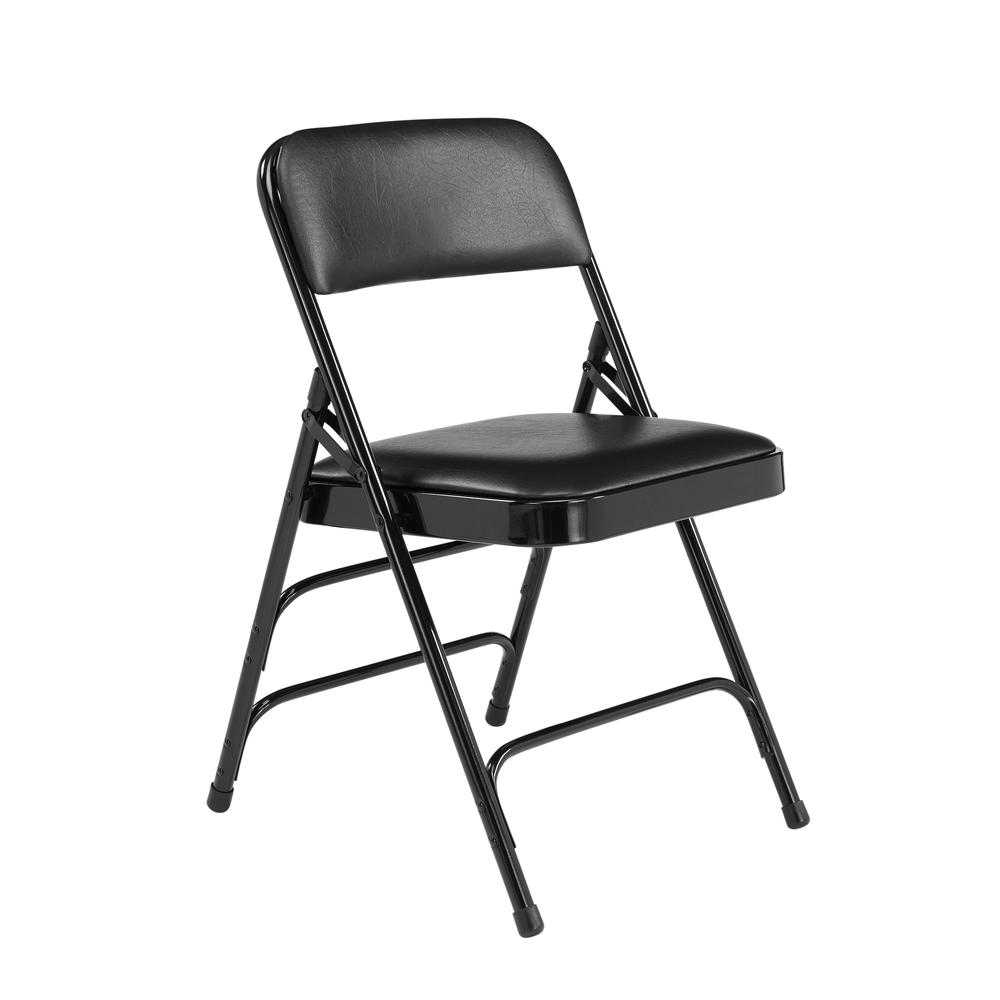 NPS® 1300 Series Premium Vinyl Upholstered Triple Brace Double Hinge Folding Chair, Black (Pack of 4)