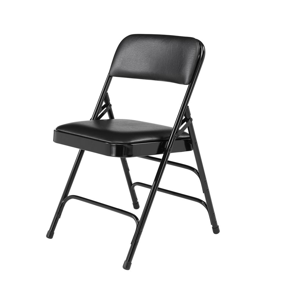 NPS® 1300 Series Premium Vinyl Upholstered Triple Brace Double Hinge Folding Chair, Black (Pack of 4)