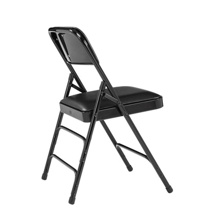 NPS® 1300 Series Premium Vinyl Upholstered Triple Brace Double Hinge Folding Chair, Black (Pack of 4)