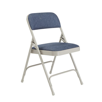 NPS® 2200 Series Deluxe Fabric Upholstered Double Hinge Premium Folding Chair, Imperial Blue Fabric/Grey Frame (Pack of 4)