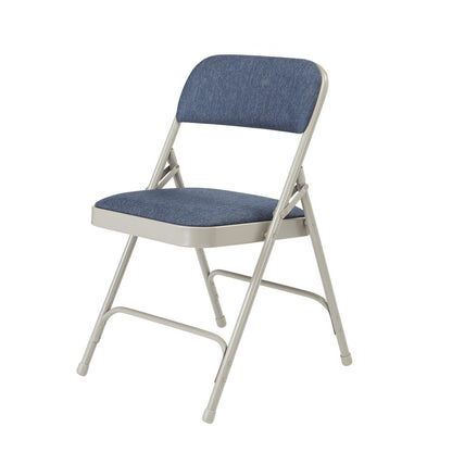 NPS® 2200 Series Deluxe Fabric Upholstered Double Hinge Premium Folding Chair, Imperial Blue Fabric/Grey Frame (Pack of 4)