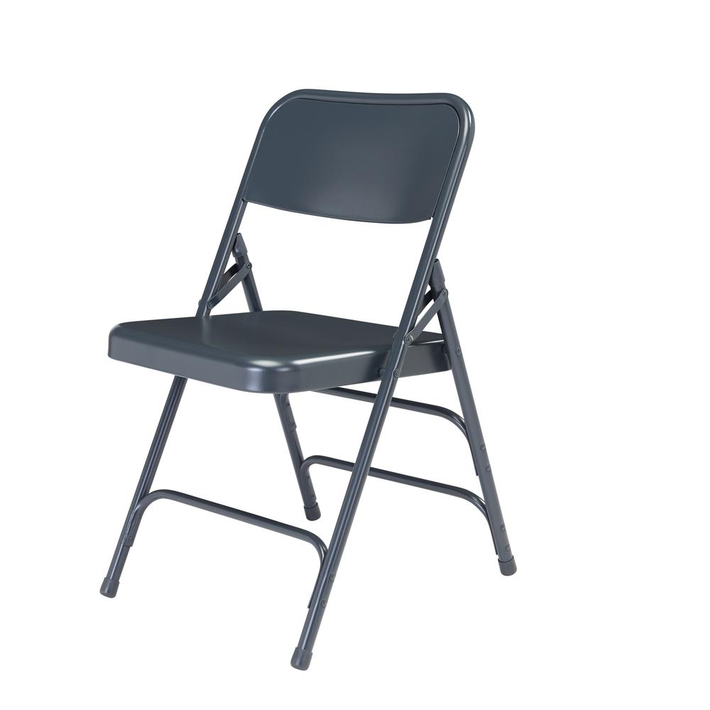 NPS® 300 Series Deluxe All-Steel Triple Brace Double Hinge Folding Chair, Char-Blue (Pack of 4)