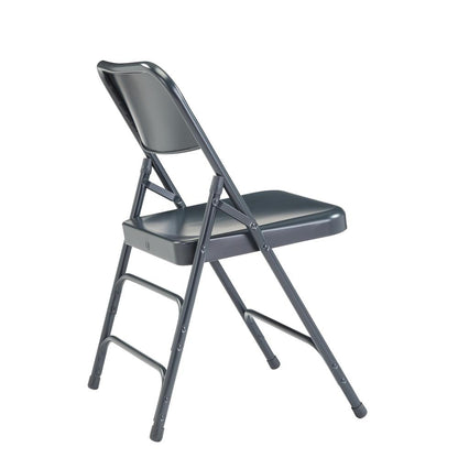 NPS® 300 Series Deluxe All-Steel Triple Brace Double Hinge Folding Chair, Char-Blue (Pack of 4)