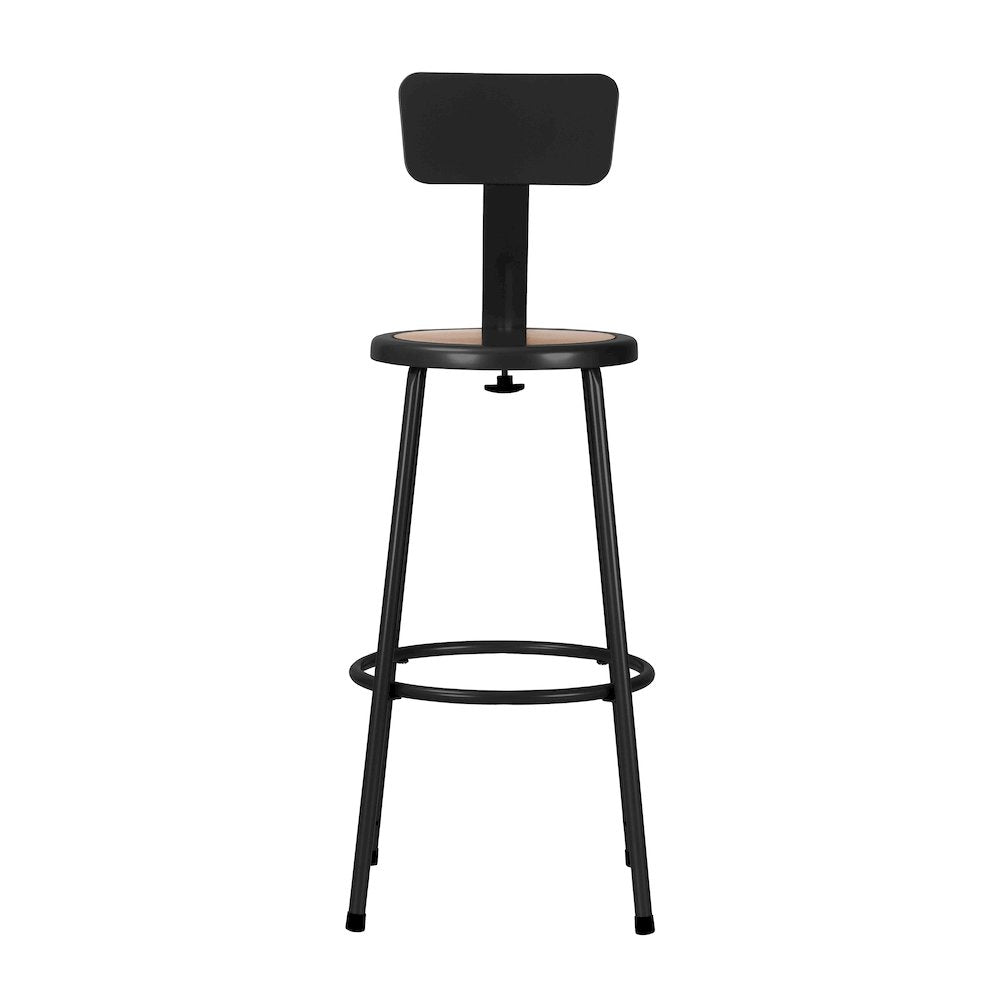 30" Heavy Duty Steel Stool With Backrest, Black