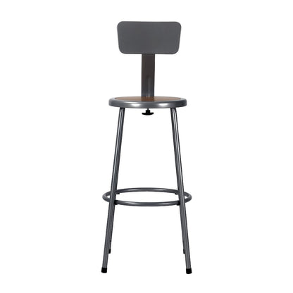 30" Heavy Duty Steel Stool With Backrest, Grey