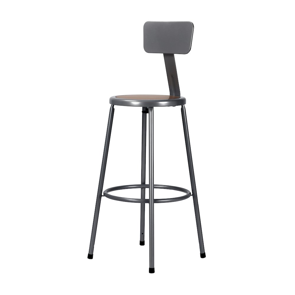30" Heavy Duty Steel Stool With Backrest, Grey