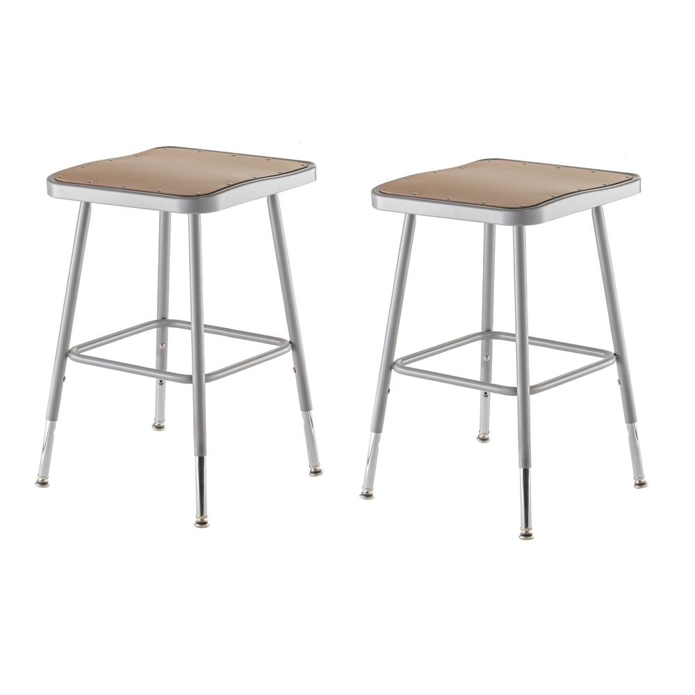(2 Pack) NPS® 19"-27" Height Adjustable Heavy Duty Square Seat Steel Stool, Grey
