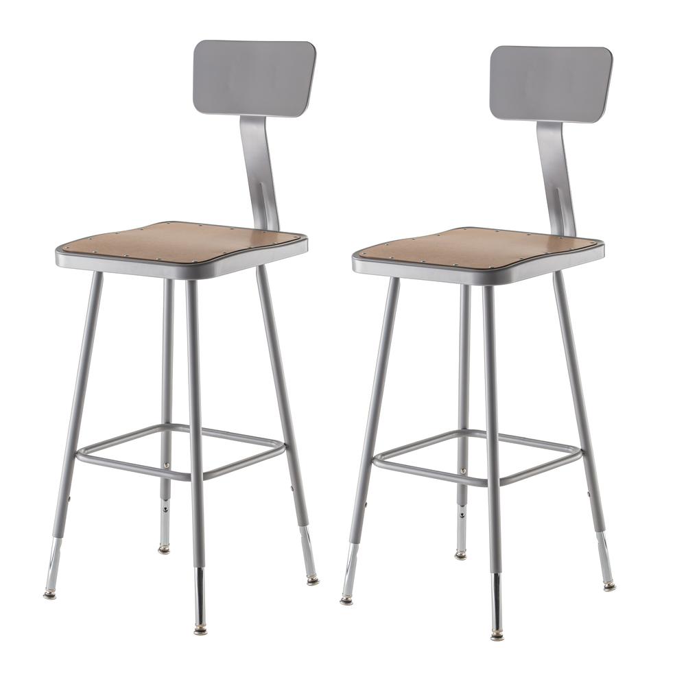 (2 Pack) NPS® 25"-33" Height Adjustable Heavy Duty Square Seat Steel Stool With Backrest, Grey