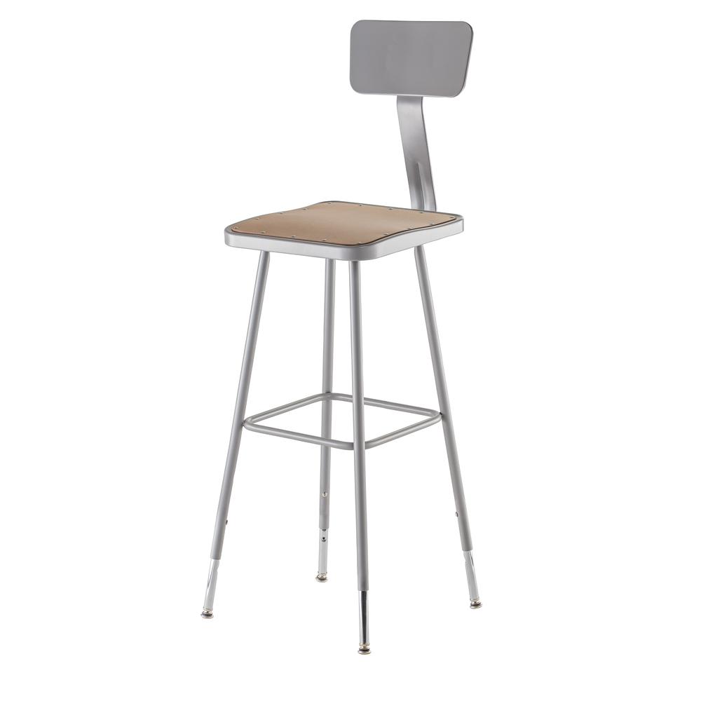 (2 Pack) NPS® 32"-39" Height Adjustable Heavy Duty Square Seat Steel Stool With Backrest, Grey