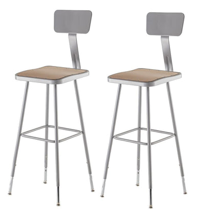 (2 Pack) NPS® 32"-39" Height Adjustable Heavy Duty Square Seat Steel Stool With Backrest, Grey
