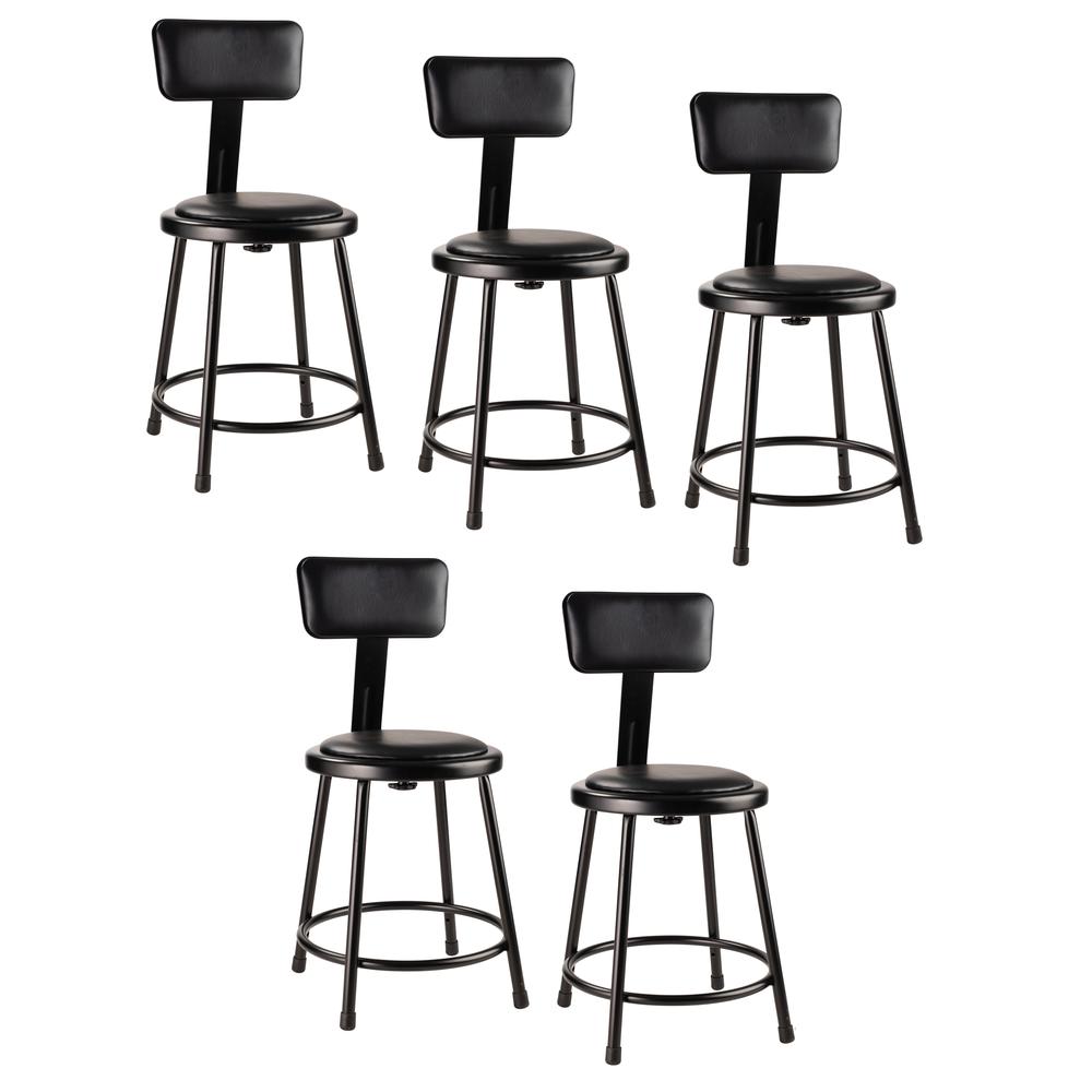 (5 Pack) NPS® 18"Heavy Duty Vinyl Padded Steel Stool With Backrest, Black