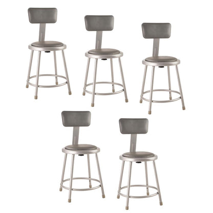 (5 Pack) NPS® 18"Heavy Duty Vinyl Padded Steel Stool With Backrest, Grey