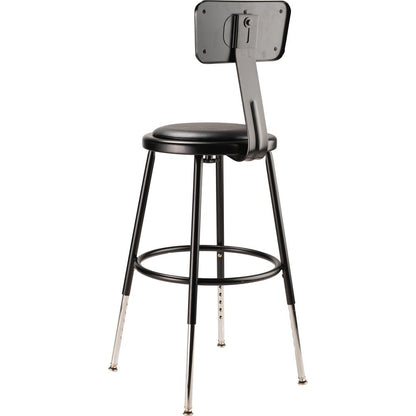 (5 Pack) NPS® 19"-27" Height Adjustable Heavy Duty Vinyl Padded Steel Stool With Backrest, Black