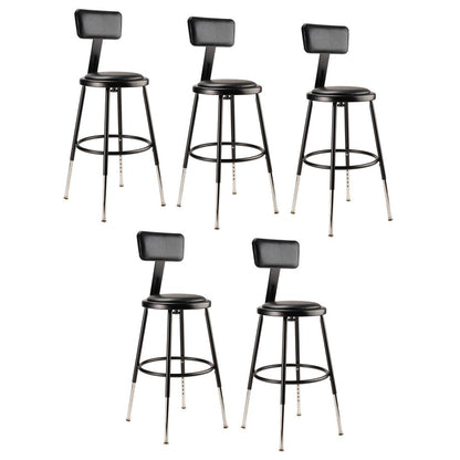 (5 Pack) NPS® 19"-27" Height Adjustable Heavy Duty Vinyl Padded Steel Stool With Backrest, Black