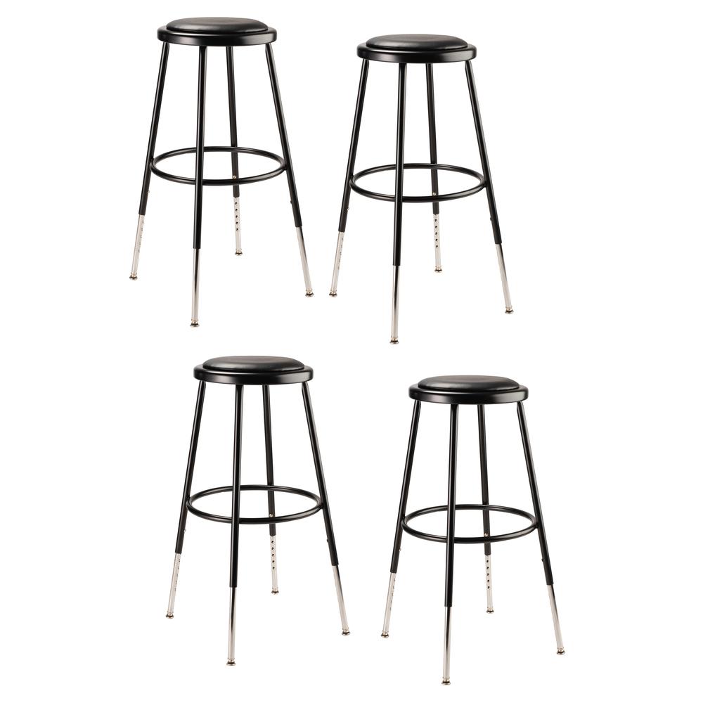 (4 Pack) NPS® 25"-33" Height Adjustable Heavy Duty Vinyl Padded Steel Stool, Black
