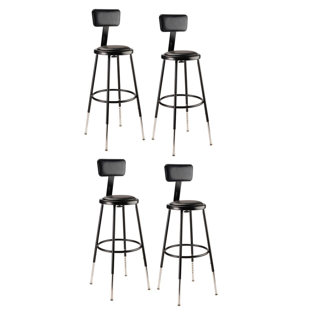 (4 Pack) NPS® 25"-33" Height Adjustable Heavy Duty Vinyl Padded Steel Stool With Backrest, Black