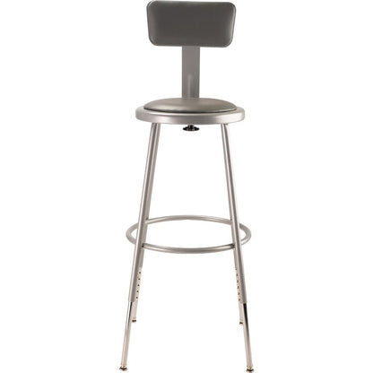 NPS® 25"-33" Height Adjustable Heavy Duty Vinyl Padded Steel Stool With Backrest, Grey