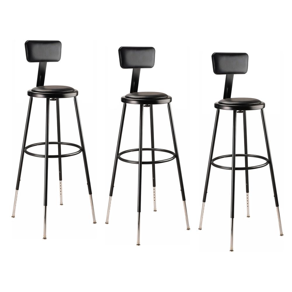 NPS® 32 -39" Height Adjustable Heavy Duty Vinyl Padded Steel Stool With Backrest, Black