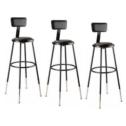 NPS® 32 -39" Height Adjustable Heavy Duty Vinyl Padded Steel Stool With Backrest, Black
