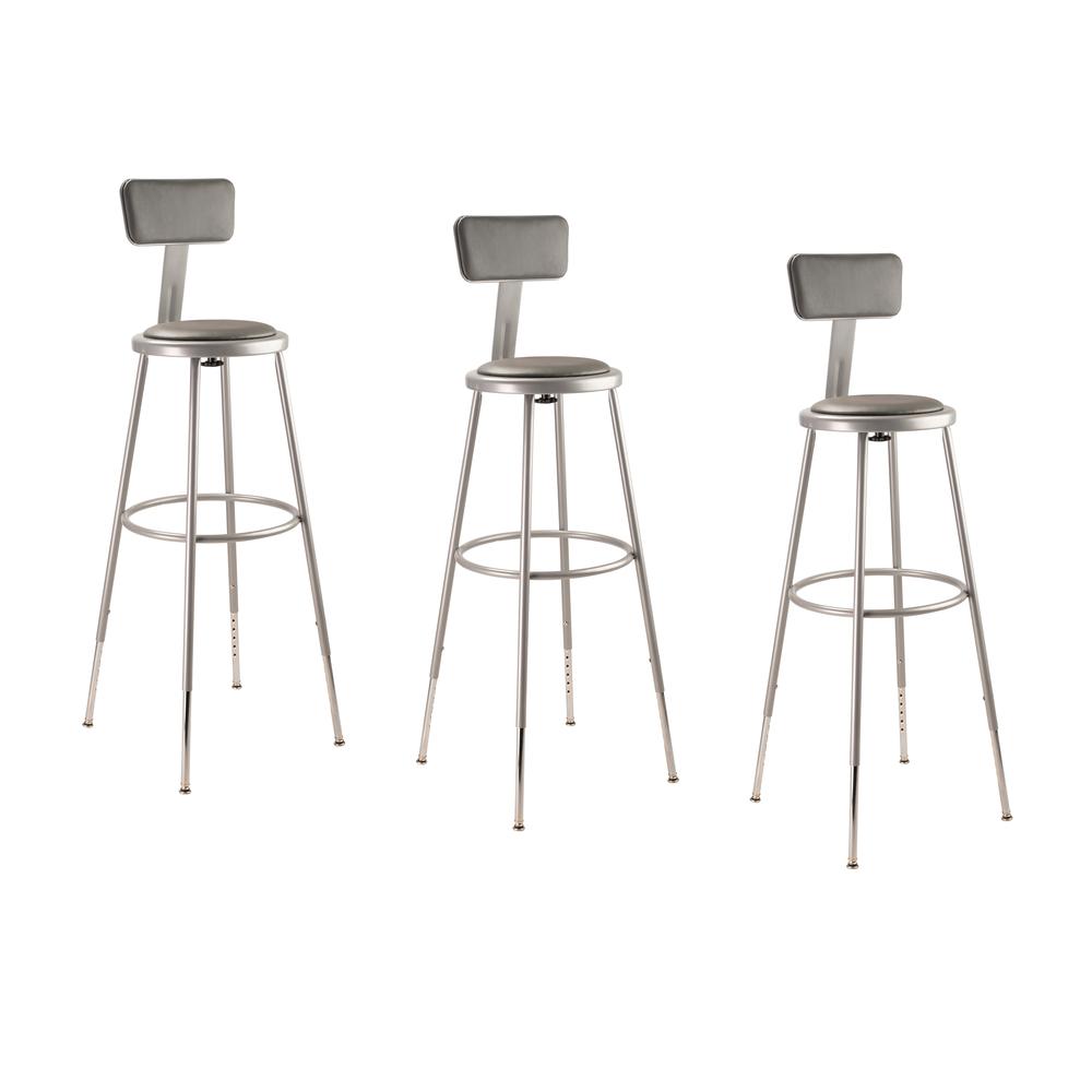 NPS® 32"-39" Height Adjustable Heavy Duty Vinyl Padded Steel Stool With Backrest, Grey