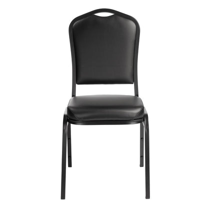 NPS® 9300 Series Deluxe Vinyl Upholstered Stack Chair, Panther Black Seat/Black Sandtex Frame