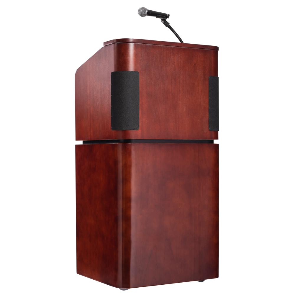 Oklahoma Sound® Tabletop & Base Combo Sound Lectern, Mahogany on Walnut