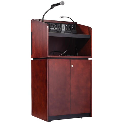 Oklahoma Sound® Tabletop & Base Combo Sound Lectern, Mahogany on Walnut