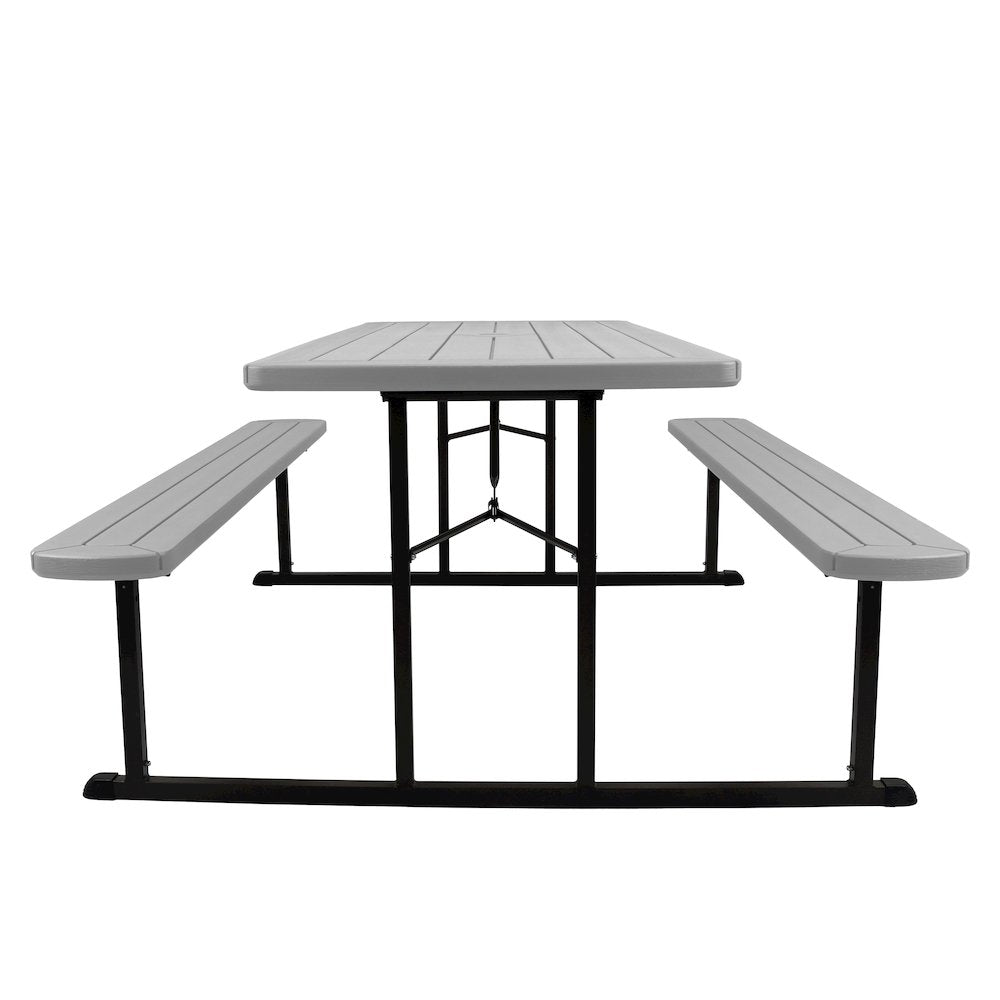 Blow Molded Picnic Table- Light Speckled Grey, Black Frame