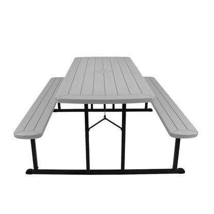 Blow Molded Picnic Table- Light Speckled Grey, Black Frame