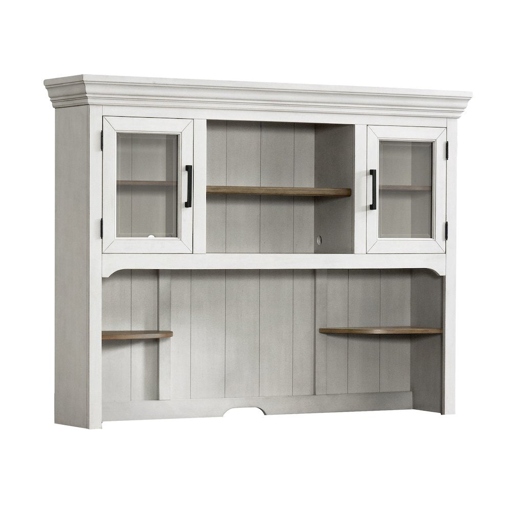 68" x 52" Credenza Hutch in Rustic White & French Oak