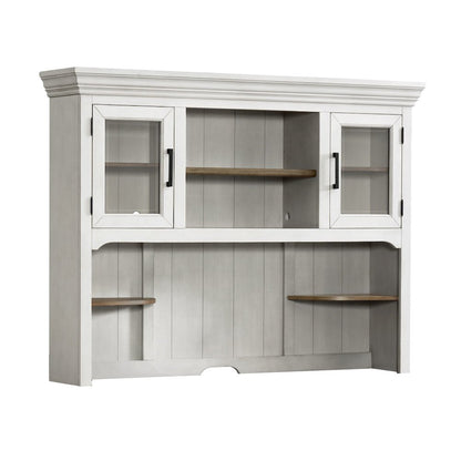 68" x 52" Credenza Hutch in Rustic White & French Oak
