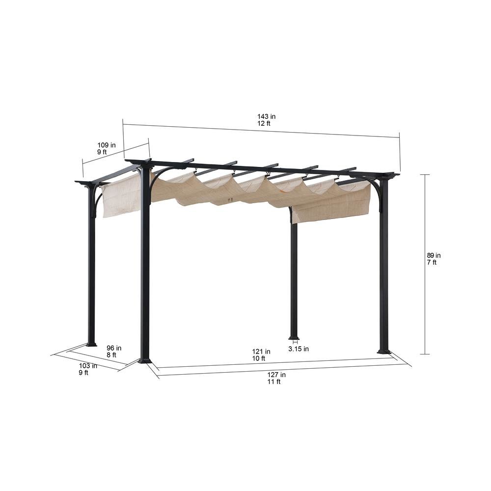 Sunjoy Jalen 12 x 9ft Patio Steel Frame Pergola with Retractable Canopy Shade