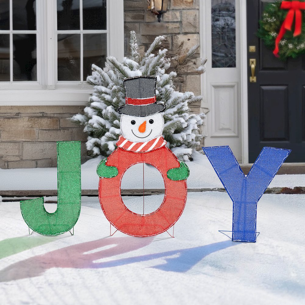 Sunjoy 48" LED Lighted Joyous Snowman Holiday Outdoor Christmas Decoration Set