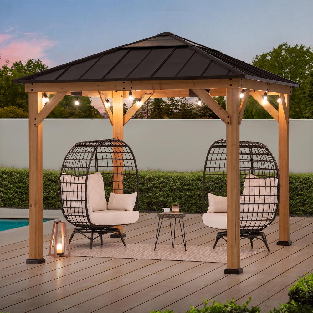 Outdoor Patio, Cedar Framed Gazebo with Steel & Polycarbonate Hip Roof Hardtop