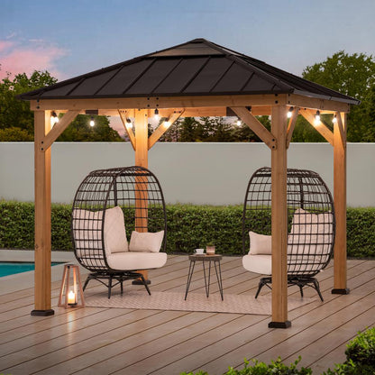 Outdoor Patio, Cedar Framed Gazebo with Steel & Polycarbonate Hip Roof Hardtop
