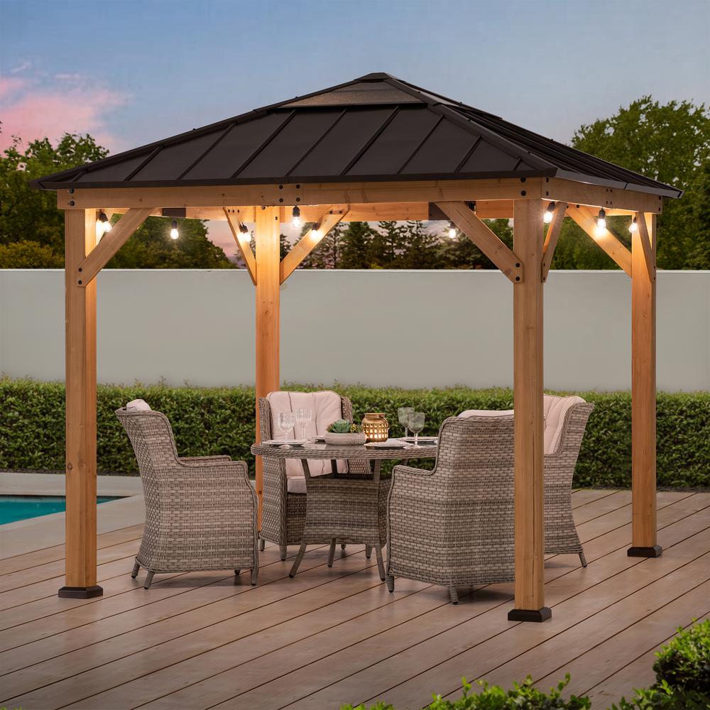 Outdoor Patio, Cedar Framed Gazebo with Steel & Polycarbonate Hip Roof Hardtop
