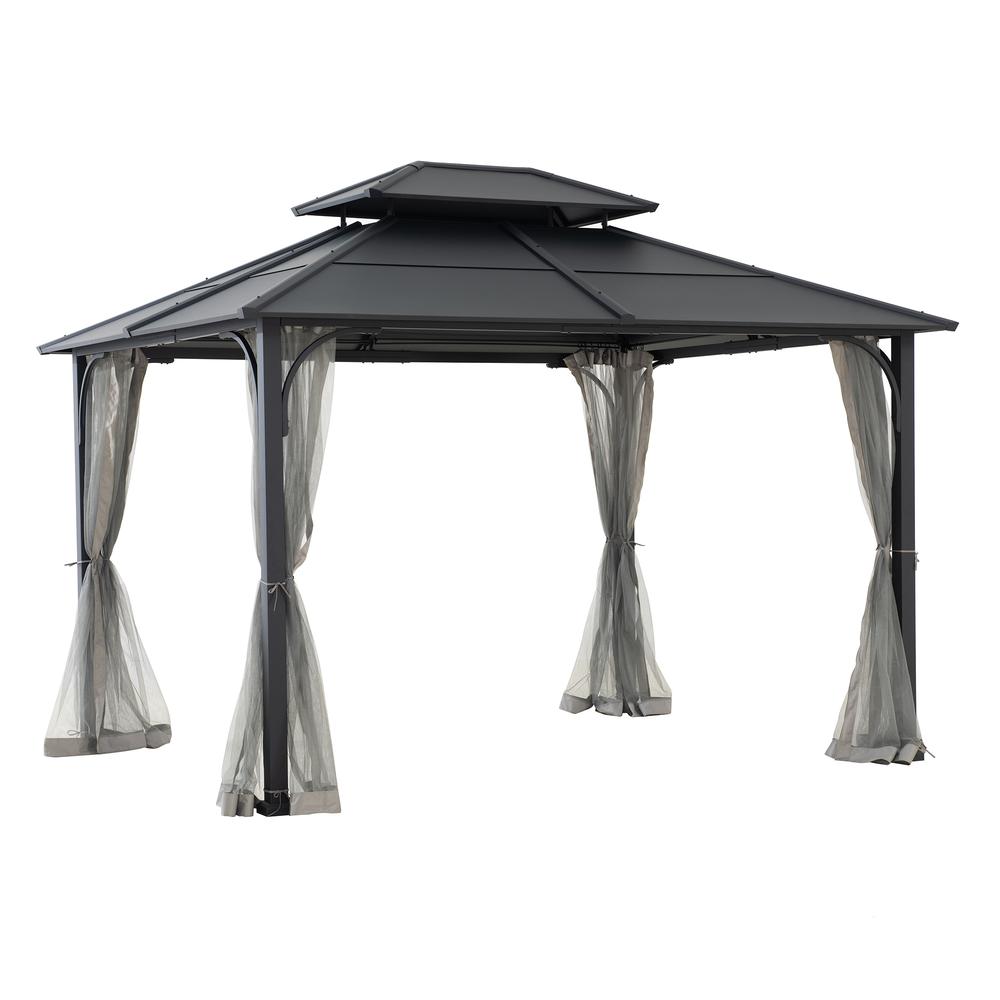 Outdoor Gazebo, Heavy Duty Steel Frame Hardtop Gazebo, Double Tiered Gazebo