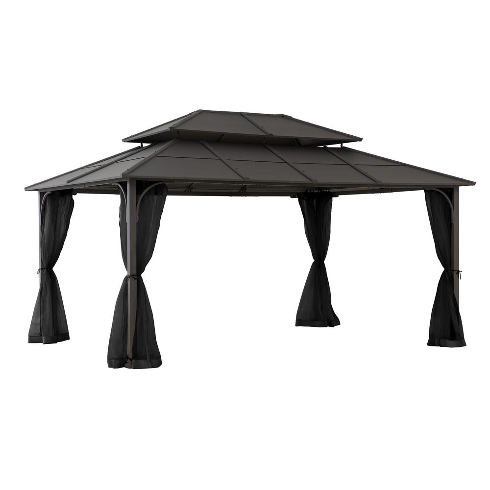 Sunjoy 12 ft. x 16 ft. Brown Steel Gazebo with 2-tier Hip Roof Hardtop