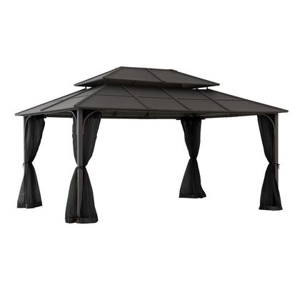 Sunjoy 12 ft. x 16 ft. Brown Steel Gazebo with 2-tier Hip Roof Hardtop