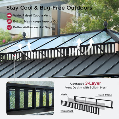 20 ft x 12 ft Aluminum Hardtop Gazebo with Polycarbonate Roof Hardtop, Woodgrain