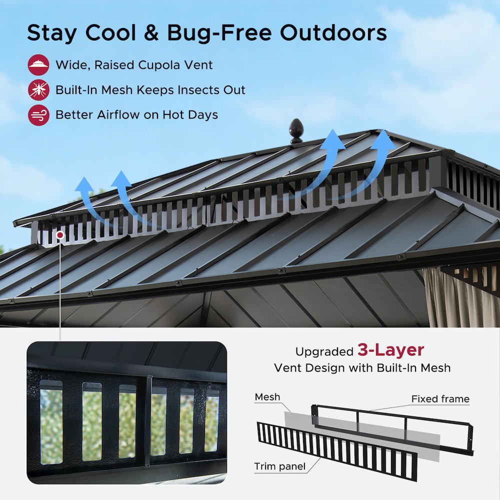 16 ft. x 12 ft. Kingston Extra-Tall, Wide Hardtop Wood Gazebo