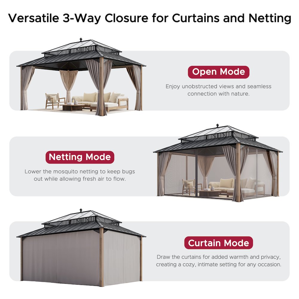 16 ft. x 12 ft. Kingston Extra-Tall, Wide Hardtop Wood Gazebo
