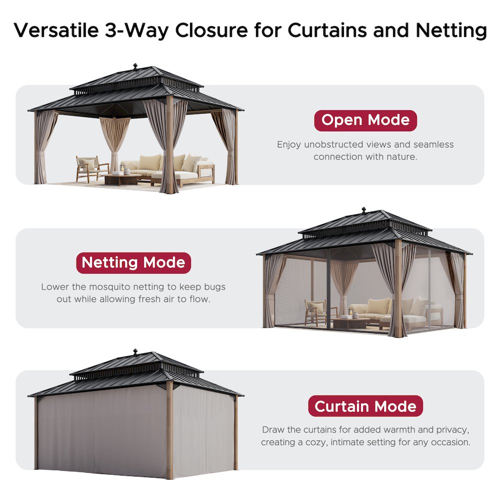 16 ft. x 12 ft. Kingston Extra-Tall, Wide Hardtop Wood Gazebo