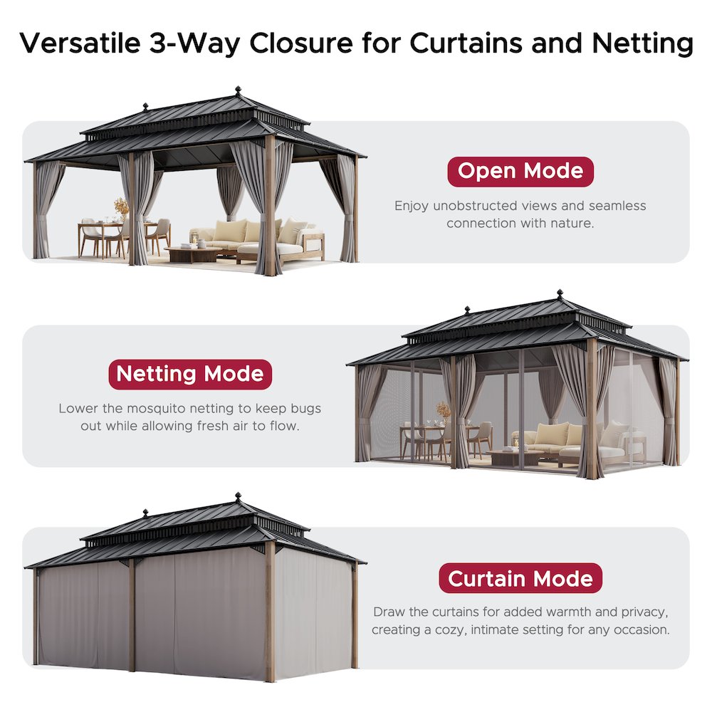 20 ft. x 12 ft. Kingston Extra-Tall, Wide Hardtop Wood Gazebo