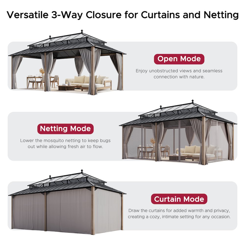 20 ft. x 12 ft. Kingston Extra-Tall, Wide Hardtop Wood Gazebo