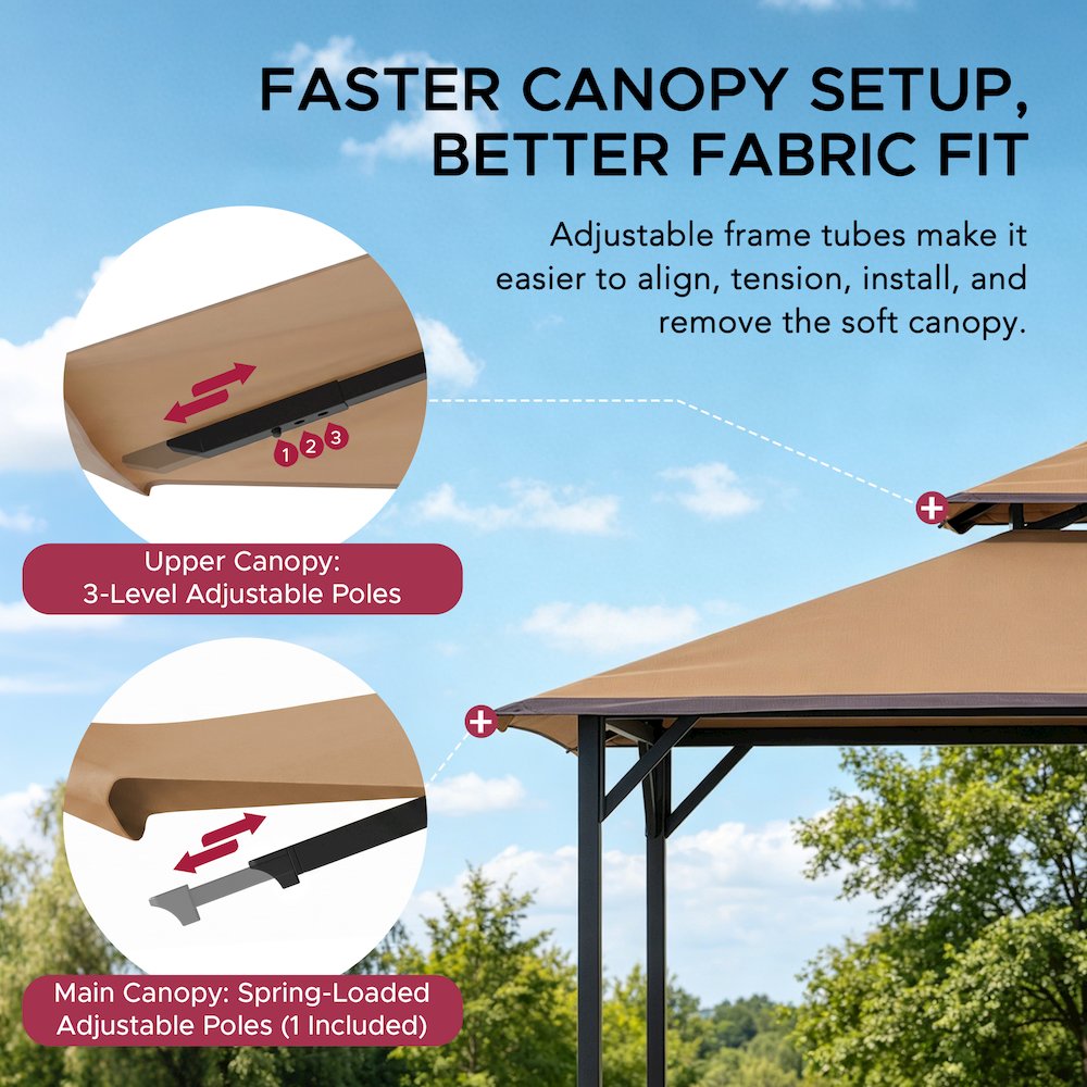 8x5 ft Arbrook Black Steel 2-Tier Soft Top Grill Gazebo